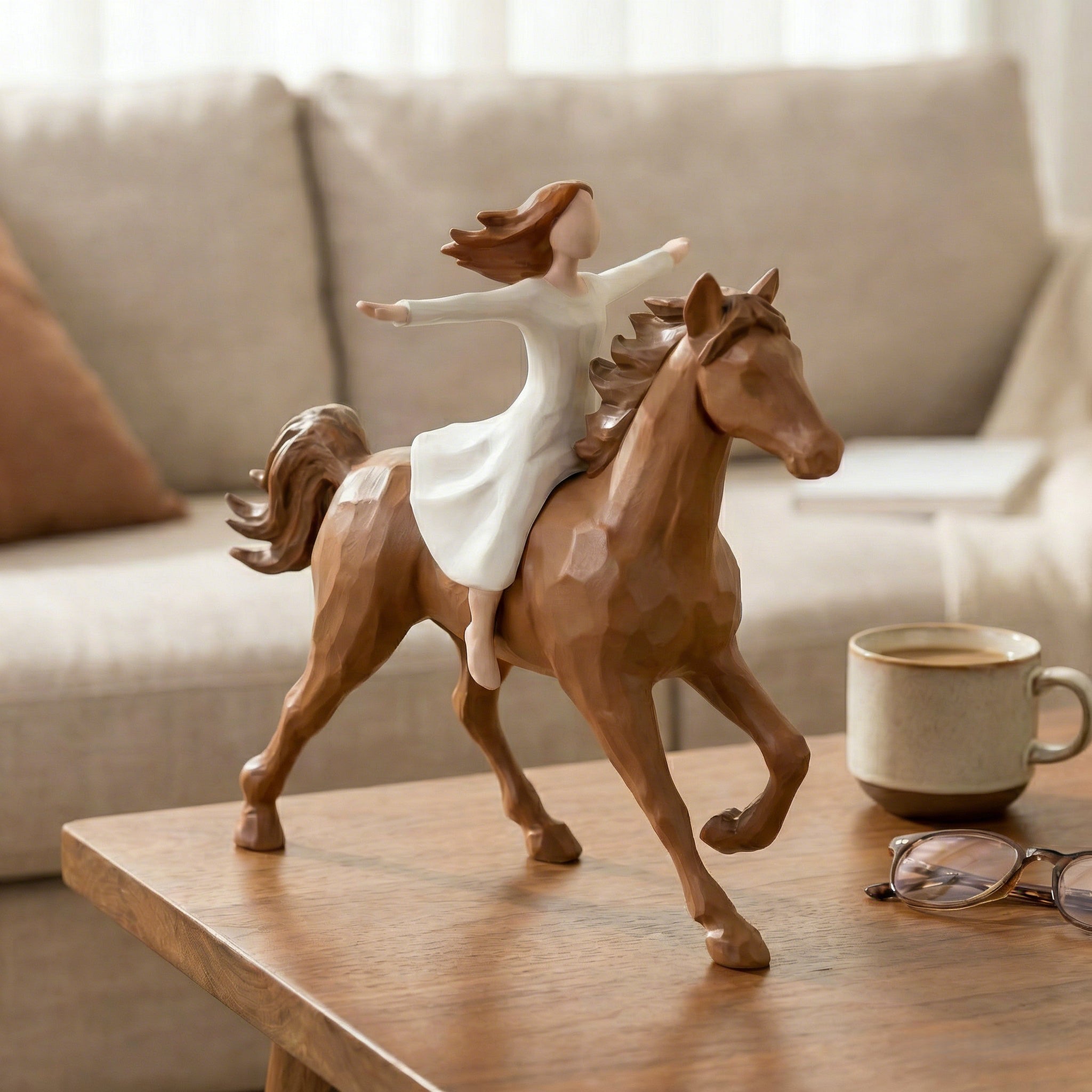 Handmade Resin Girl Riding Horse Figurine
