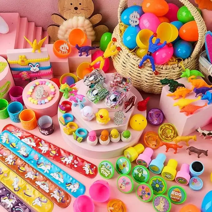 Easter Egg Hunt Set - Prefilled Eggs with Toys & Stickers (36-200 Pcs) | Kids Party Favors, Basket Stuffers & Classroom Prizes