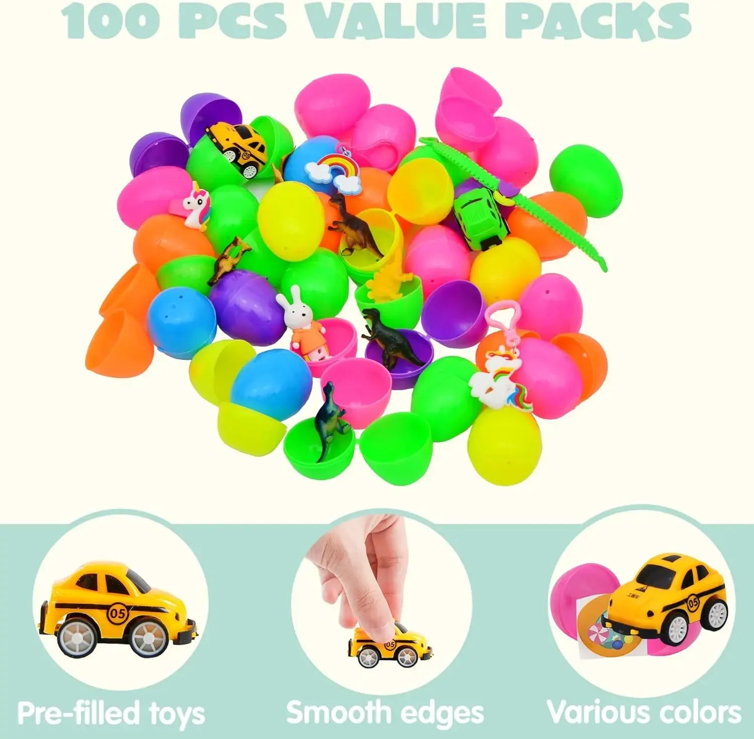 Easter Egg Hunt Set - Prefilled Eggs with Toys & Stickers (36-200 Pcs) | Kids Party Favors, Basket Stuffers & Classroom Prizes