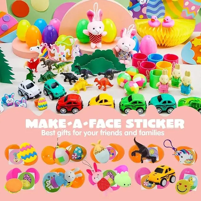 Easter Egg Hunt Set - Prefilled Eggs with Toys & Stickers (36-200 Pcs) | Kids Party Favors, Basket Stuffers & Classroom Prizes