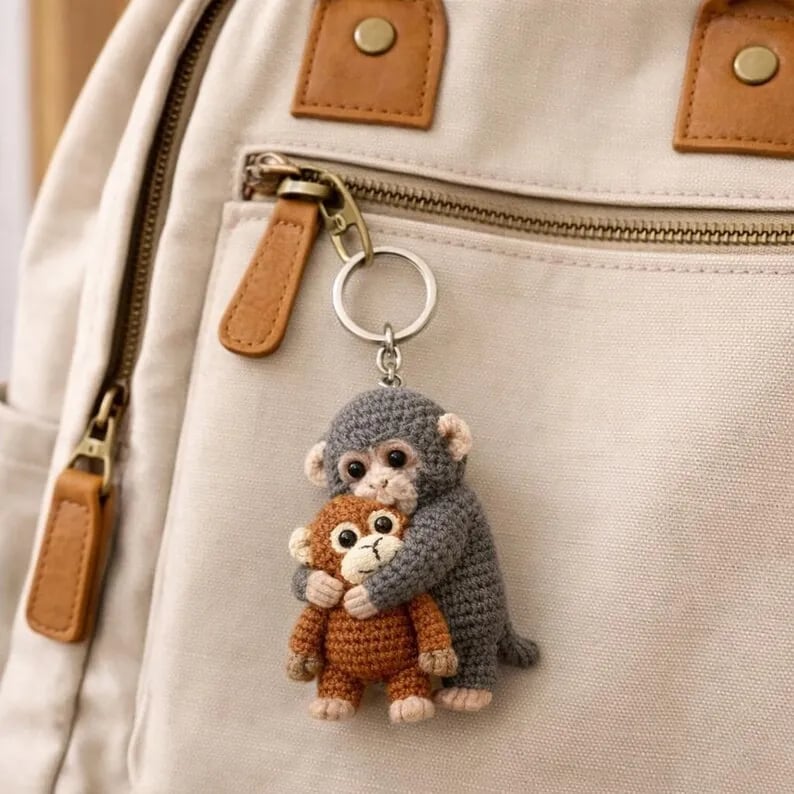 💕Crochet Punch Monkey Keychain