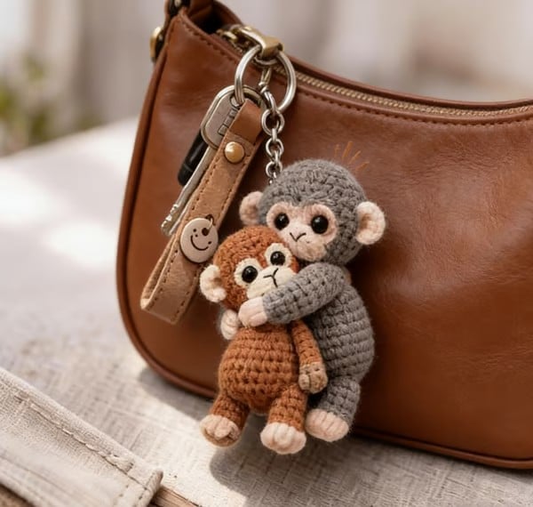 💕Crochet Punch Monkey Keychain