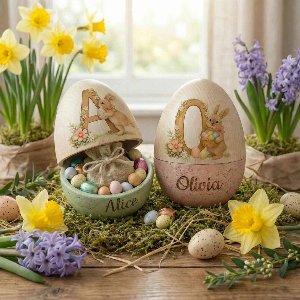 Personalized Watercolor Easter Egg – Hollow Wooden Keepsake for Kids💋