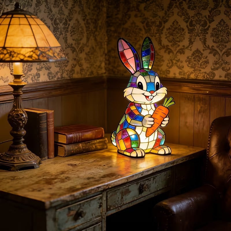 Stained Glass Bunny Table Lamp – Your Colorful Desk Companion
