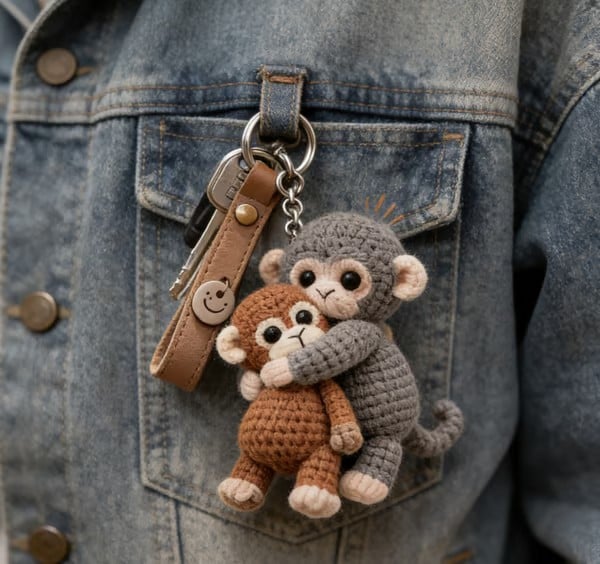 💕Crochet Punch Monkey Keychain