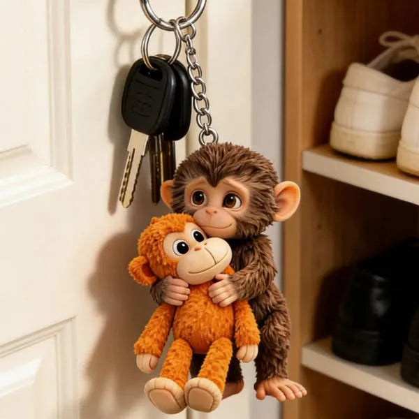 Monkey Hugging Monkey Resin Keychain -Gift For Family, Friends, Loved Ones