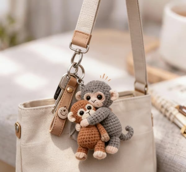 💕Crochet Punch Monkey Keychain