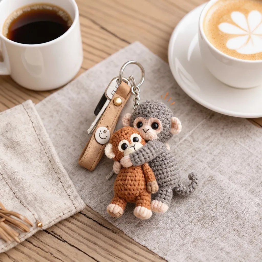 💕Crochet Punch Monkey Keychain